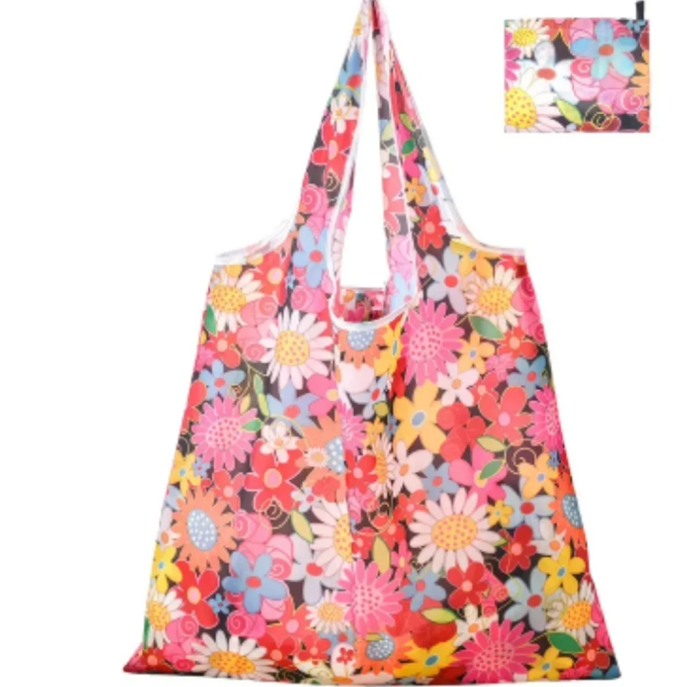 Large Multicolor Floral Foldable Tote Bag with Pouch